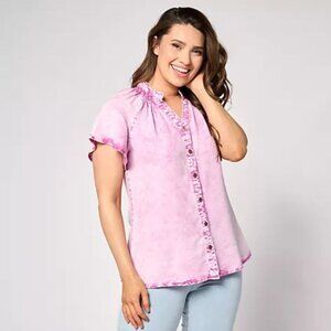 AnyBody Tencel Acid Wash Flutter Sleeve Top-Wild Orchid-Medium
